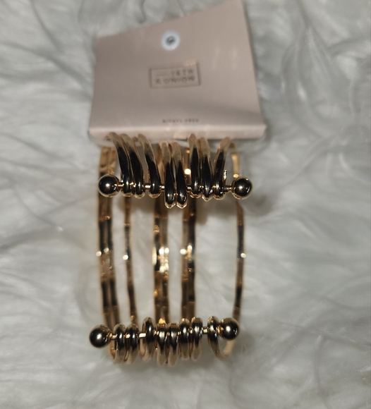 14th & Union Nickel Free Gold Tone Cuff Bangle Bracelets (8) - Picture 4 of 5